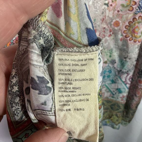 Johnny Was Signature Silk Colorful Abstract Patchwork Jessner Tunic Blouse Top M - Picture 14 of 15